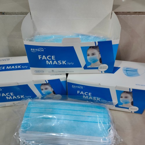 (COD) Masker Medical Reitech 3Ply Isi 50 Pcs / Masker REITECH 3 Ply Biru Disposable Face Mask