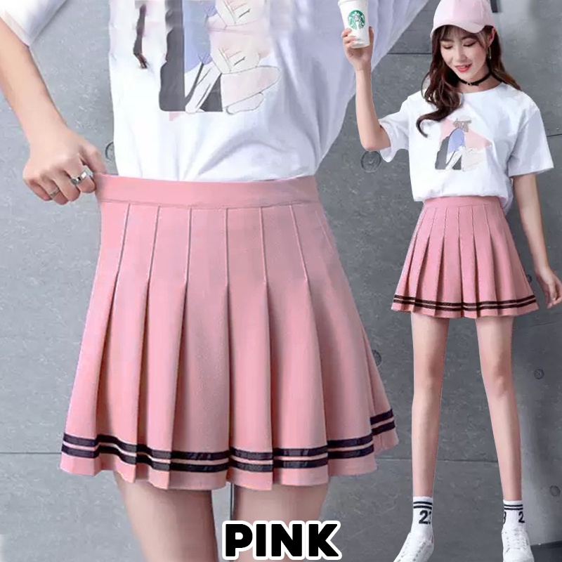 KARAKOREA 860 Banding Line Tennis Skirt/Korean Pleated Skirt/Rok mini with inner/Rok tennis