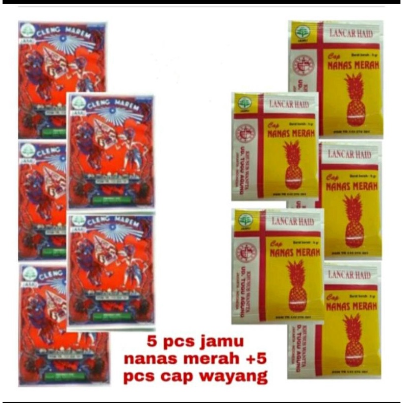 Jamu Nanas Merah 5 pc + Jamu Wayang (Becak) 5 pc, jamu  pelancar Haid