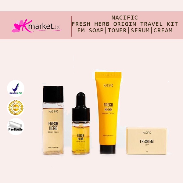 Nacific Fresh Herb Travel Size [Nacific Fresh Herb Origin Serum 10ml | Nacific Fresh Herb EM Soap 30 Gr | Nacific Fresh Herb Origin Toner Travel Size 30ml | Nacific Fresh Herb Origin Cream 20]