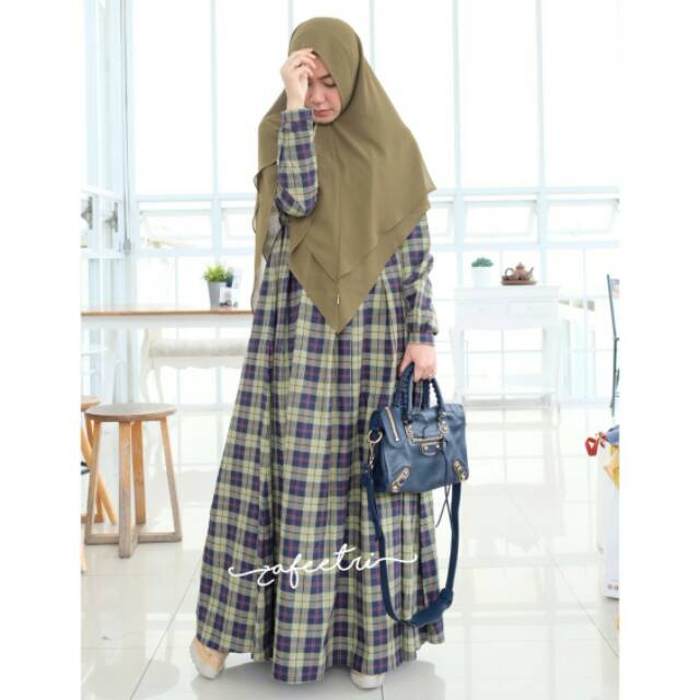 Gamis Zafeetri Olive Tartan