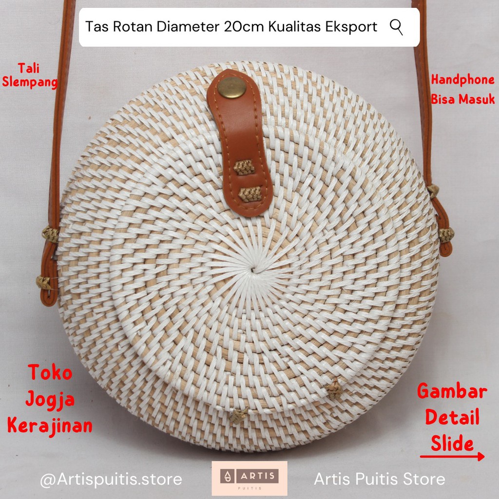 TAS ROTAN PUTIH BULAT POLOS TALI SLEMPANG ORIGINAL KUALITAS EKSPORT KIRIM DARI JOGJA ONGKIR MURAH TA