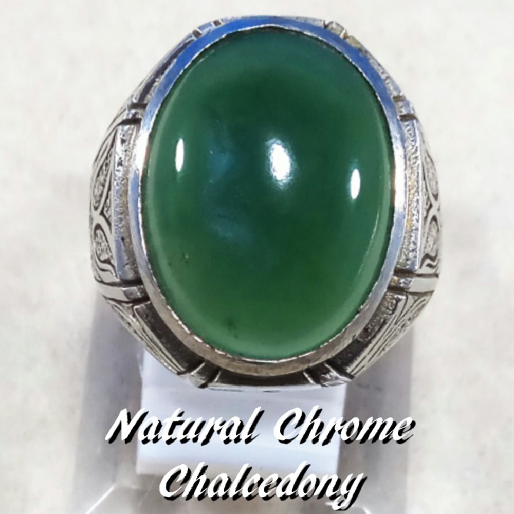 CINCIN NATURAL BATU AKIK CHROME CHALCEDONY NATURAL IJO BOTOL HQ
