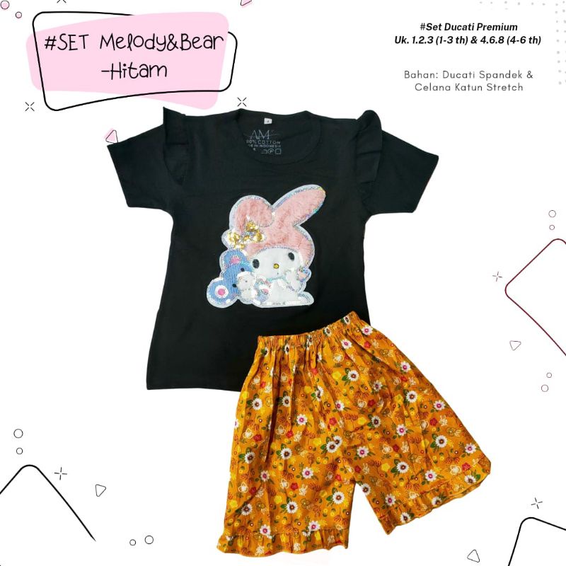 Setelan Anak Perempuan Size 1-5 tahun MELODY&amp;BEAR bahan Ducati Katun Spandek Premium