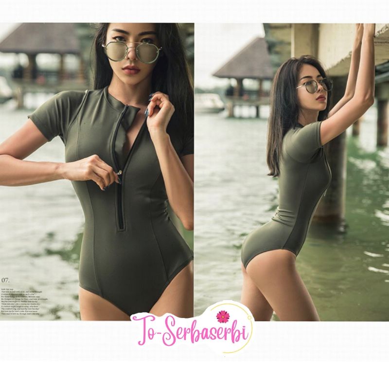 swim wear baju renang bikini korea full resleting army BK8