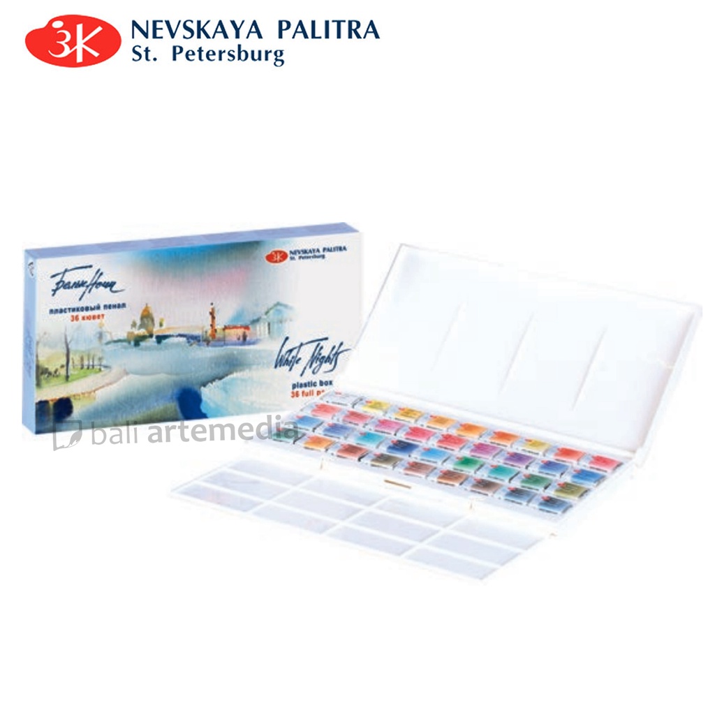 Nevskaya Palitra Artists’ Watercolours White Night Set 36 x 2,5 ml Full Pans Plastic box