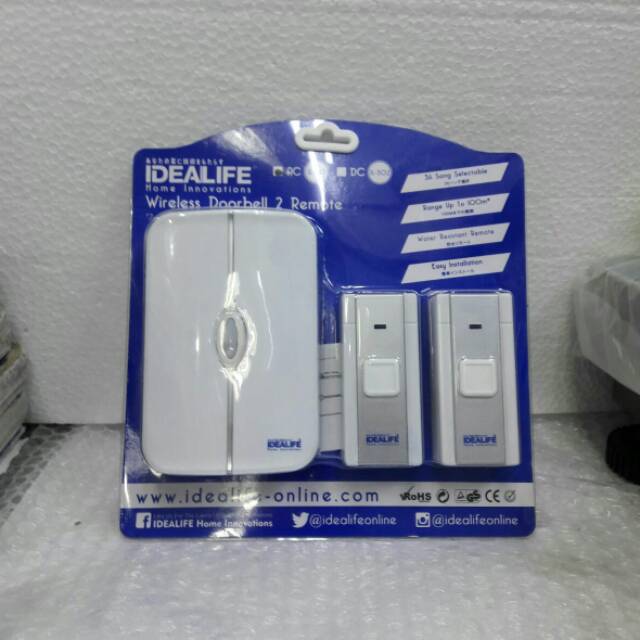 IDEALIFE WIRELESS DOORBELL 2 REMOTE DC 302