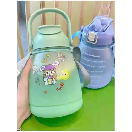 Botol Minum Viral Motivasi Penanda Waktu + Sticker 1.3 L / Botol Big Belly Gradasi Doff 1300ml KJ100