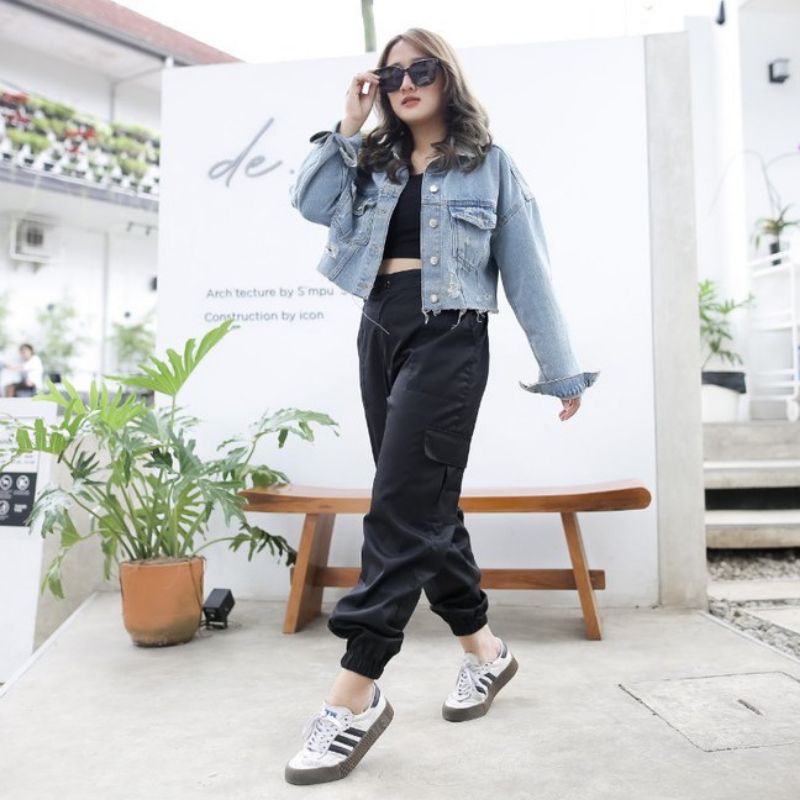 CELANA KR JOGGER PANTS BLACK BIG SIZE S - XXXXL  ( REALPICT ) CELANA PANJANG WANITA PRIA UNISEX CHINO STACIE PANTS POCKET HAICLO