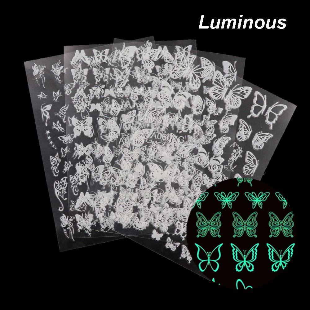 AUGUSTINA Agustina Butterfly Nail Art Sticker Acrylic Colorful Self Adhesive Luminous Stiker Kuku