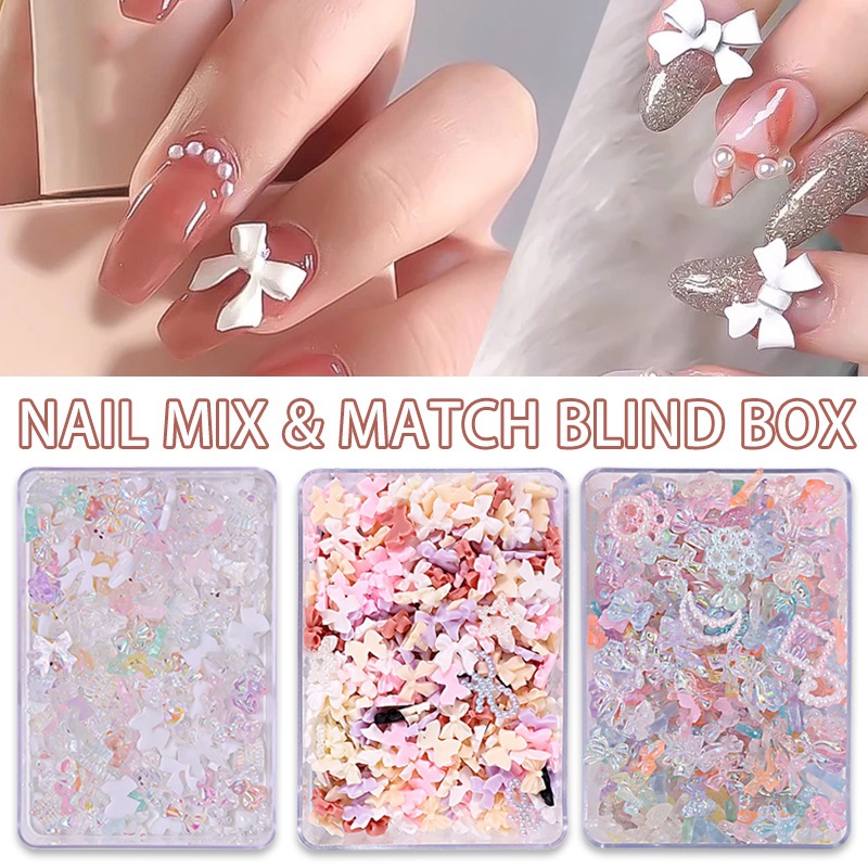 1 Kotak Stiker Kristal Berlian Imitasi AB 3D Aksen Pita Mutiara Campuran Untuk Dekorasi Nail Art