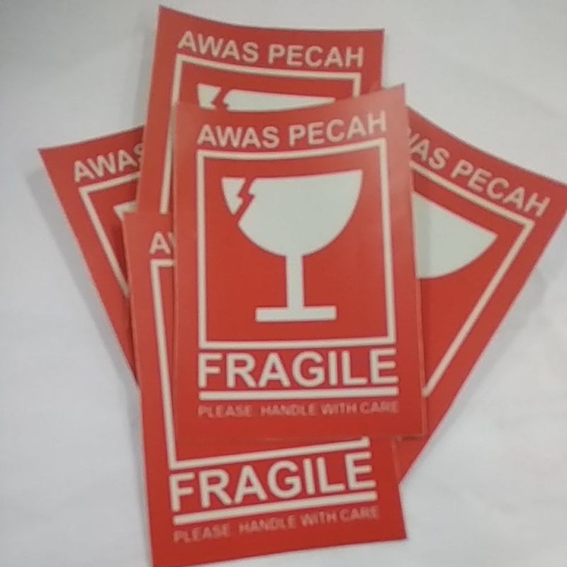 Stiker fragile Informasi paket barang pecah belah