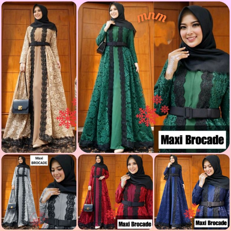 GAMIS MUSLIMAH BRUKAT KEKINIAN JAHIT RENDA GELOMBANG KONDANGAN DRESS PESTA SERAGAMAN NIKAHAN WARNA B