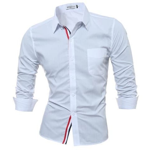 kemeja kasuwal cowok scoti   katun stret  lengan panjang putih