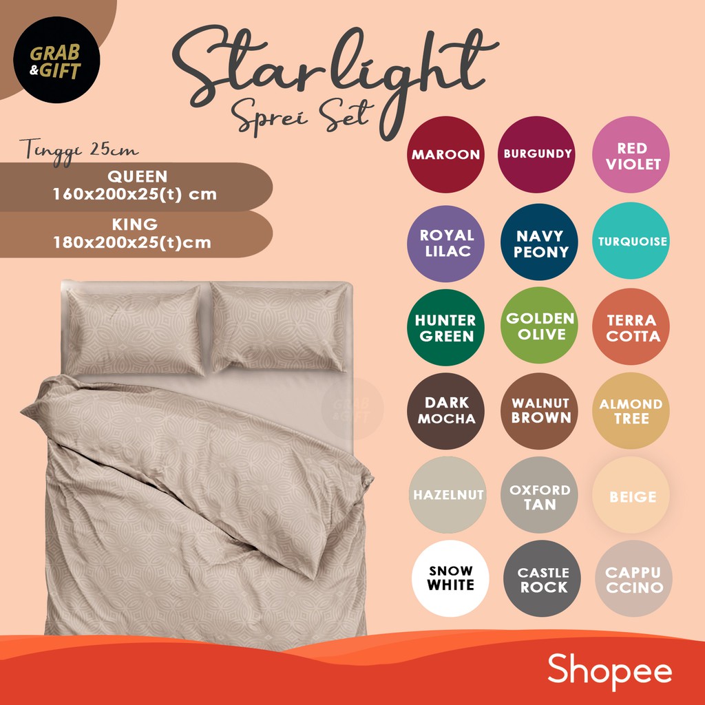 Sprei Set Starlight Emboss Kasur Bantal Guling Elegan Jacquard Polos Size 160x200 cm dan 180x200 cm