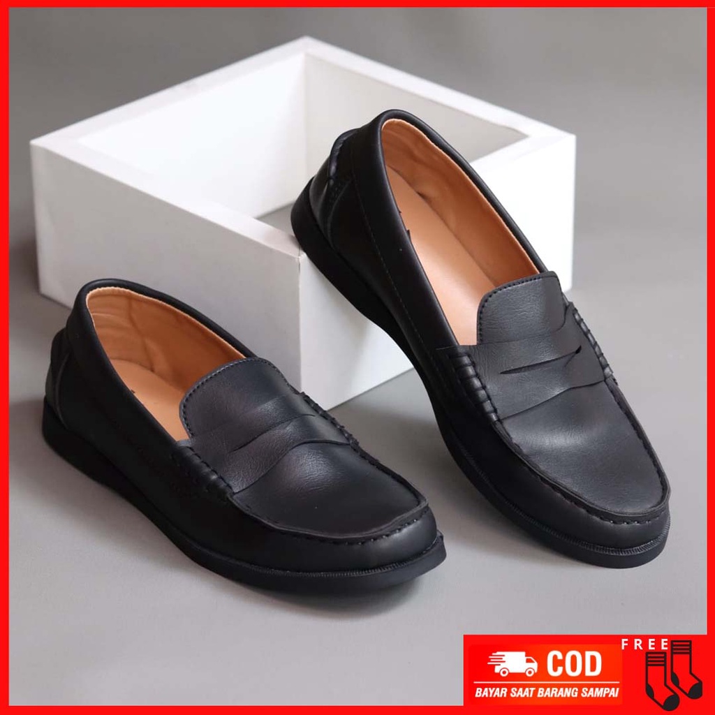 MOLK|Sepatu Formal Kasual Pria Kulit Syintetik Pantofel Pria Hitam Kerja Kantor
