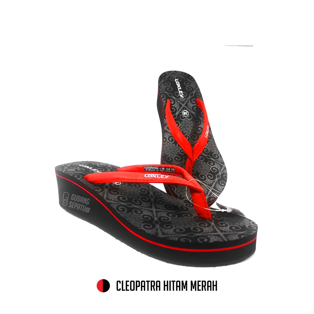 LOXLEY CLEOPATRA - Sandal Wedges Wanita Bermotif Cantik Black Red Size 37-40 Gratis Ongkir