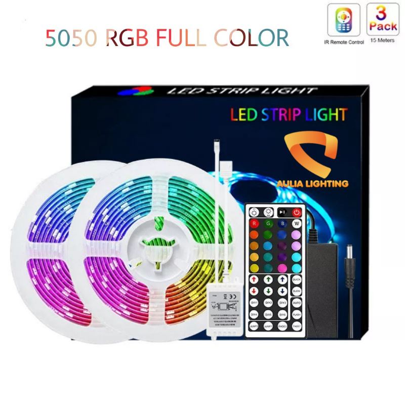 PAKET 5M LED STRIP RGB SMD 5050 REMOTE MATA BESAR 44K ADAPTOR LENGKAP KAMAR TIDUR CEWEK COWOK AESTETIK DIY HIAS