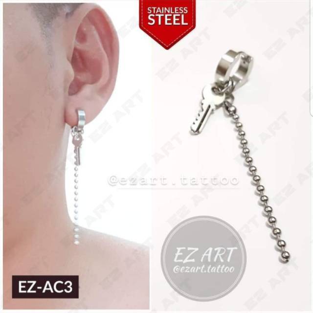 1Pc Model EZ-AC Silver Anting Jepit Tusuk Variasi Bandul