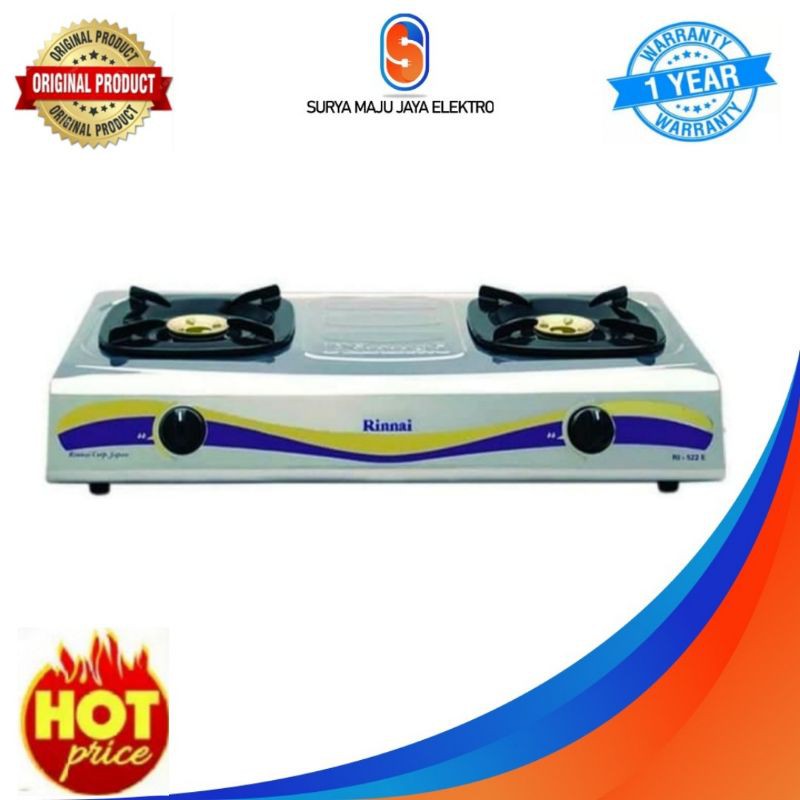 kompor gas rinnai 2 tungku 522E stainless