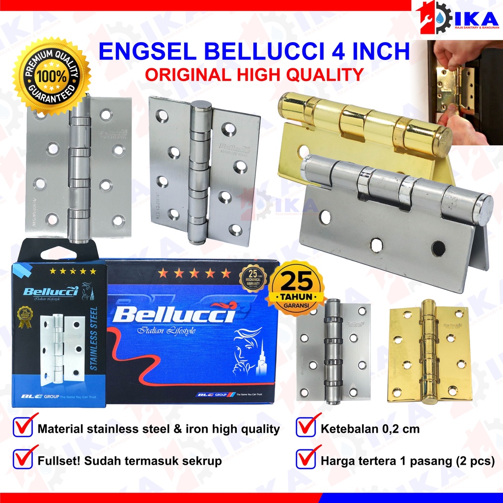 Engsel 3 inc Stainless tebal/ Engsel 4 Inch Stainless Tebal BELLUCCI BLC BELUCI / ENGSEL STANLIS engsel jendela engsel pintu,kunci pintu/ jendela TAHAN karat awet bergaransi kuat tebal ss sus kupu2 iron hinges