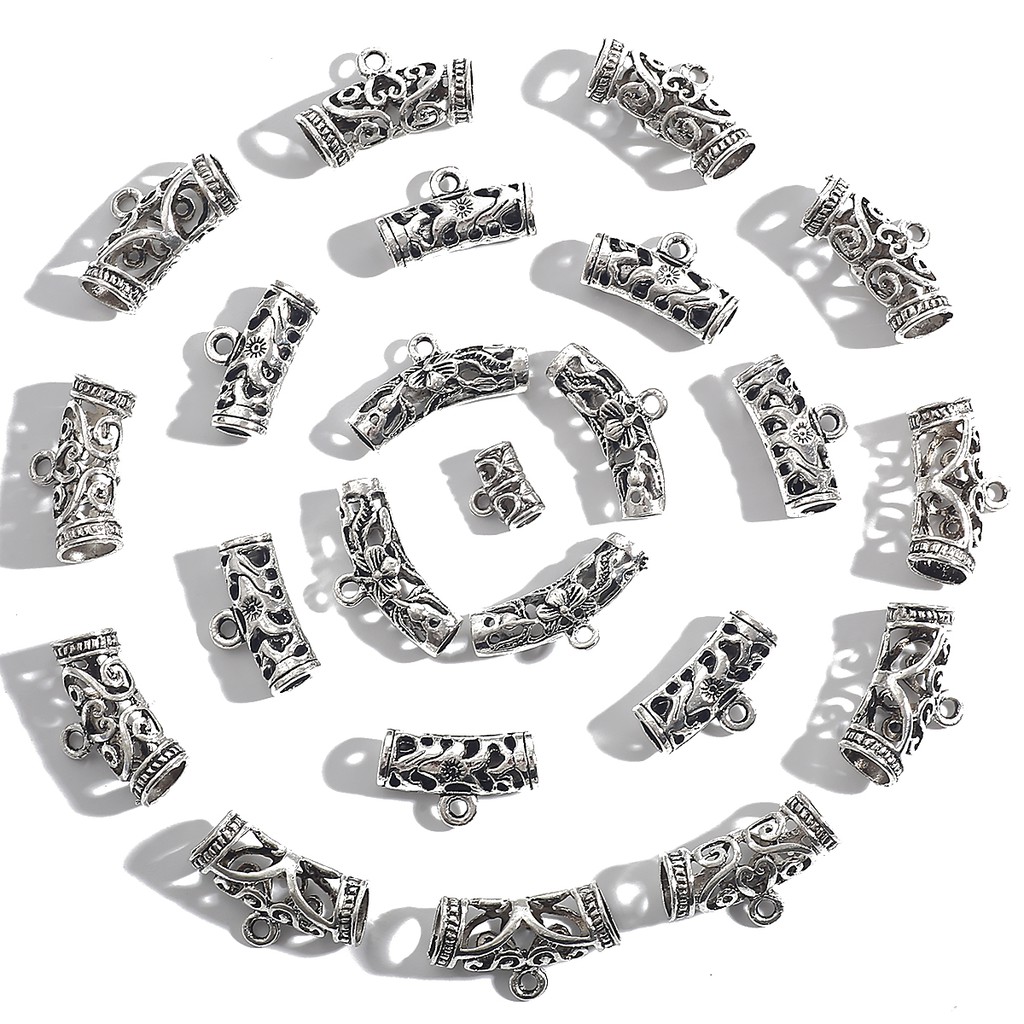 1Pcs Antique Silver Plated Tube Charms Curved Tube Spacer Beads