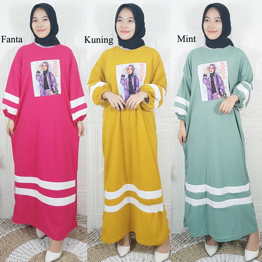 CARLINA FASHION JUMBO VOQUE LONG DRESS OVERSIZE WANITA PEREMPUAN CANTIK