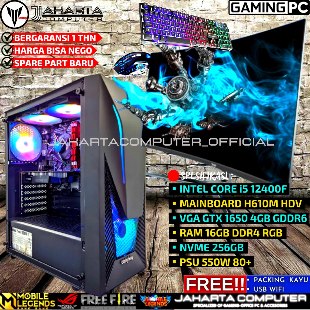 Jual Pc Gaming Fullset I5 VGA GTX 1650 4GB RAM 16GB SSD 256GB Monitor