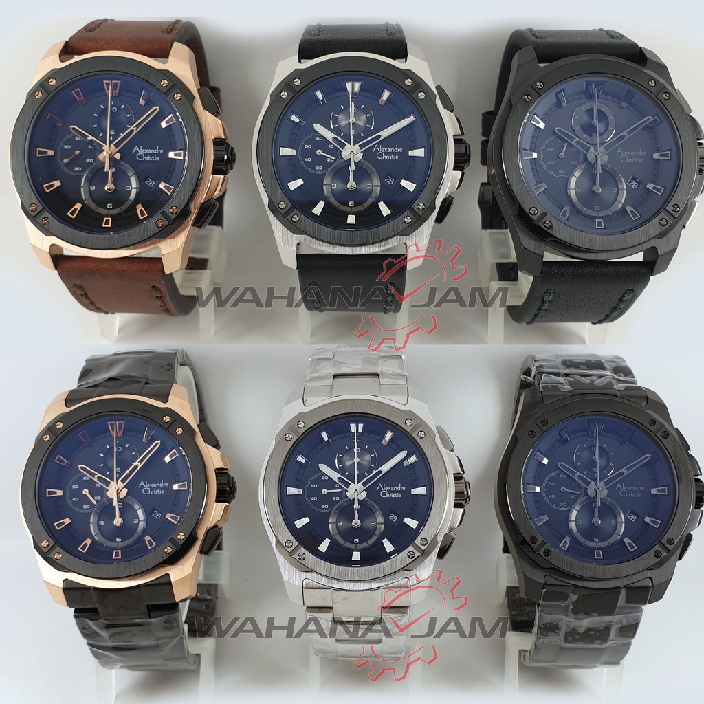Alexandre Christie AC 6595 MC / Jam Tangan Pria AC6595 Chrono Sport Rantai Stainless dan Kulit