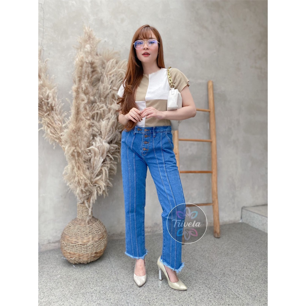 BOYFRIEND LINE BUTTON JEANS WANITA / BOYFRIEND 5 KANCING / BOYFRIEND MELLA MEDIUM