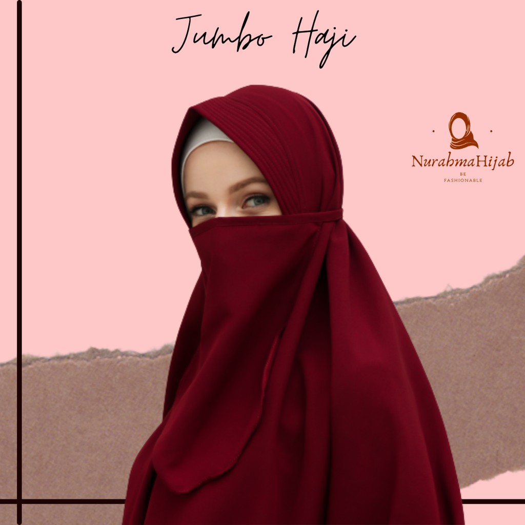 khimar super JUMBO HAJI Wolfis premium Hijab Syari 136cm Ped Anthem GRATIS CADAR