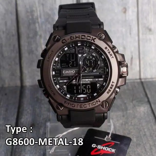 TERLARIS!!! JAM TANGAN PRIA GSHOCK CASIO GST 8600 FULL BLACK METAL KEPALA BESI HITAM GOLD JAM TANGAN CASIO DUAL TIME DIGITAL ANALOG READY TALI COKLAT METAL