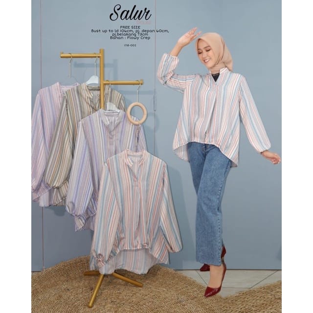 BEFAST - ZEC OOTD Wanita Blouse VIUNY / Sallo Blouse Stripe (LD 106cm) / Blouse Stripe Motif Garis-Garis / Blouse Lengan Panjang / Atasan Kekinian Wanita Remaja / Terbaru 2022 / Trendy / Termurah / Blouse Wanita Hijab