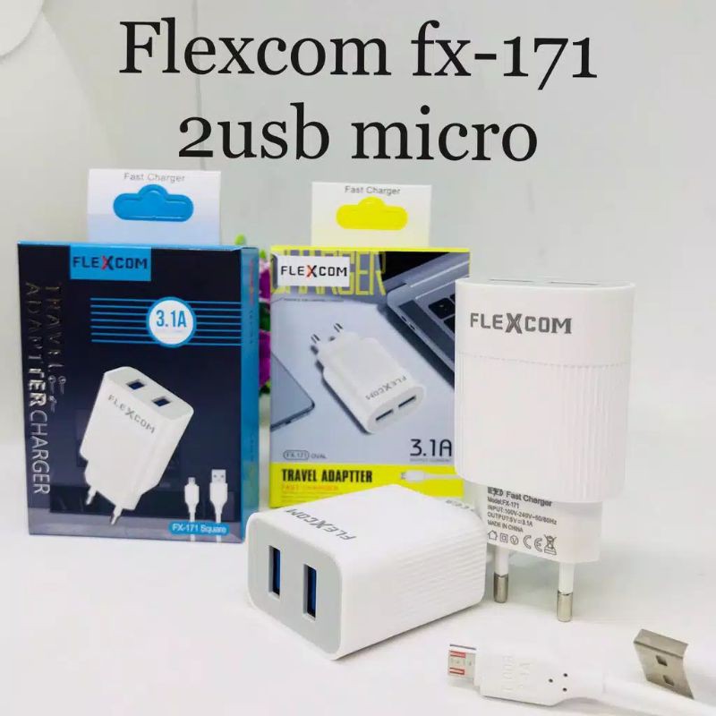Adaptor kepala charger kabel usb flexcom 3.1A 2 slot lubang