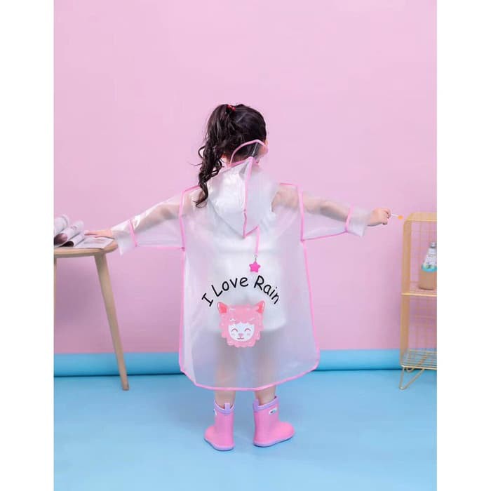 Jas hujan terusan anak I Love Rain semi / jas hujan paud / tk / sd transparan animal / jas hujan anak / jas hujan atasan anak / jas hujan anti rembes / jas hujan  anak terbaru / baju anak untuk anak 3-7th - 85002 NEW 4U CLOTHING