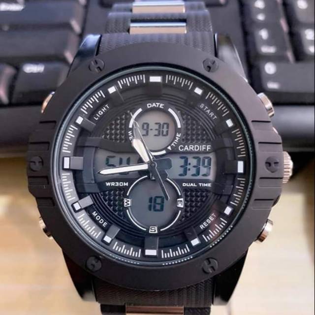 JAM TANGAN PRIA ORIGINAL CARDIFF DUAL TIME ANTI AIR RENANG STOK TERLARIS