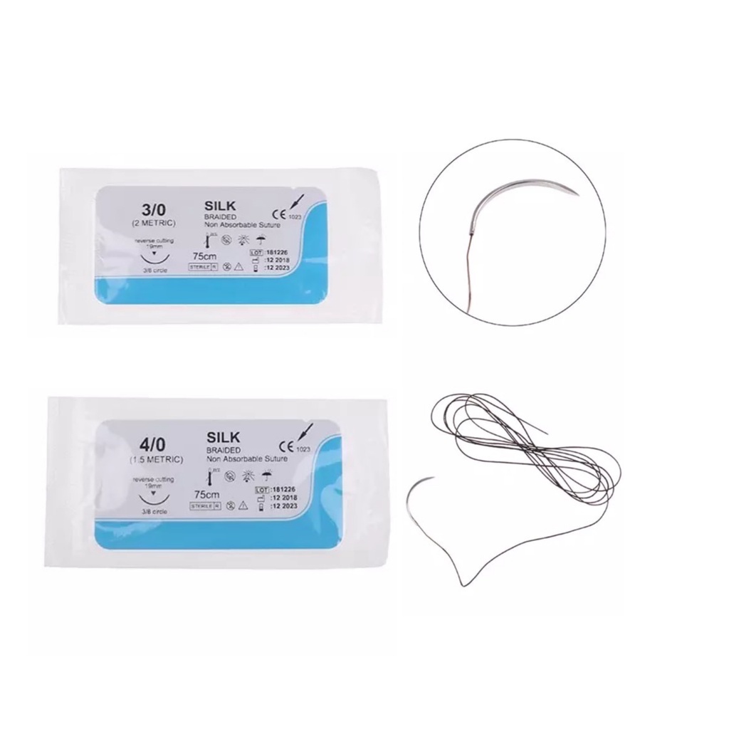 Dental suture non absorbable Jarum hecting jarum jahit benang jahit silk nilon gusi gigi dental suture needle silk nylon 3-0 4-0 catgut