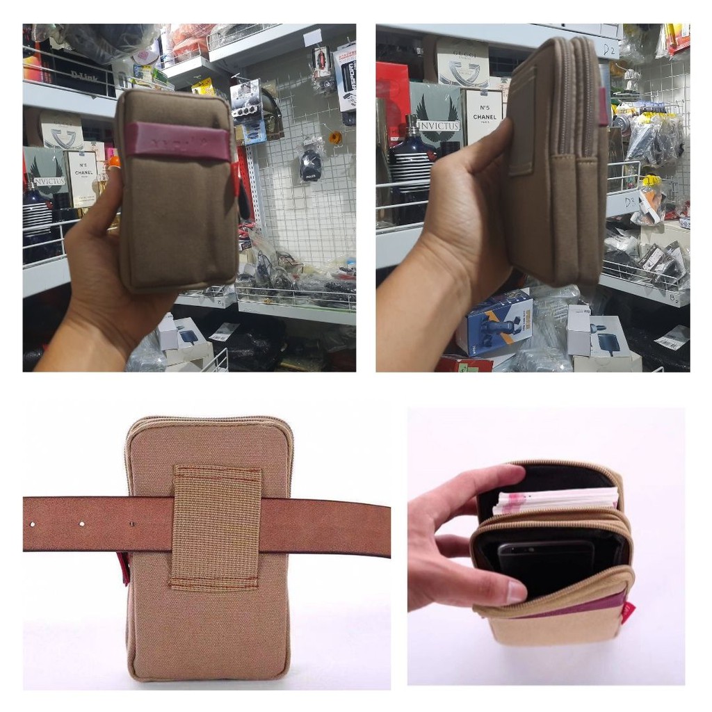 Tas Dompet Pinggang 2 HP Canvas Multifungsi 114124