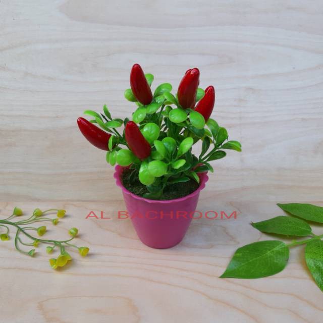 Cabe-cabean pot tawon 7cm buah hias daun plastik bunga plastik dekorasi rumah hiasan meja tamu RB607