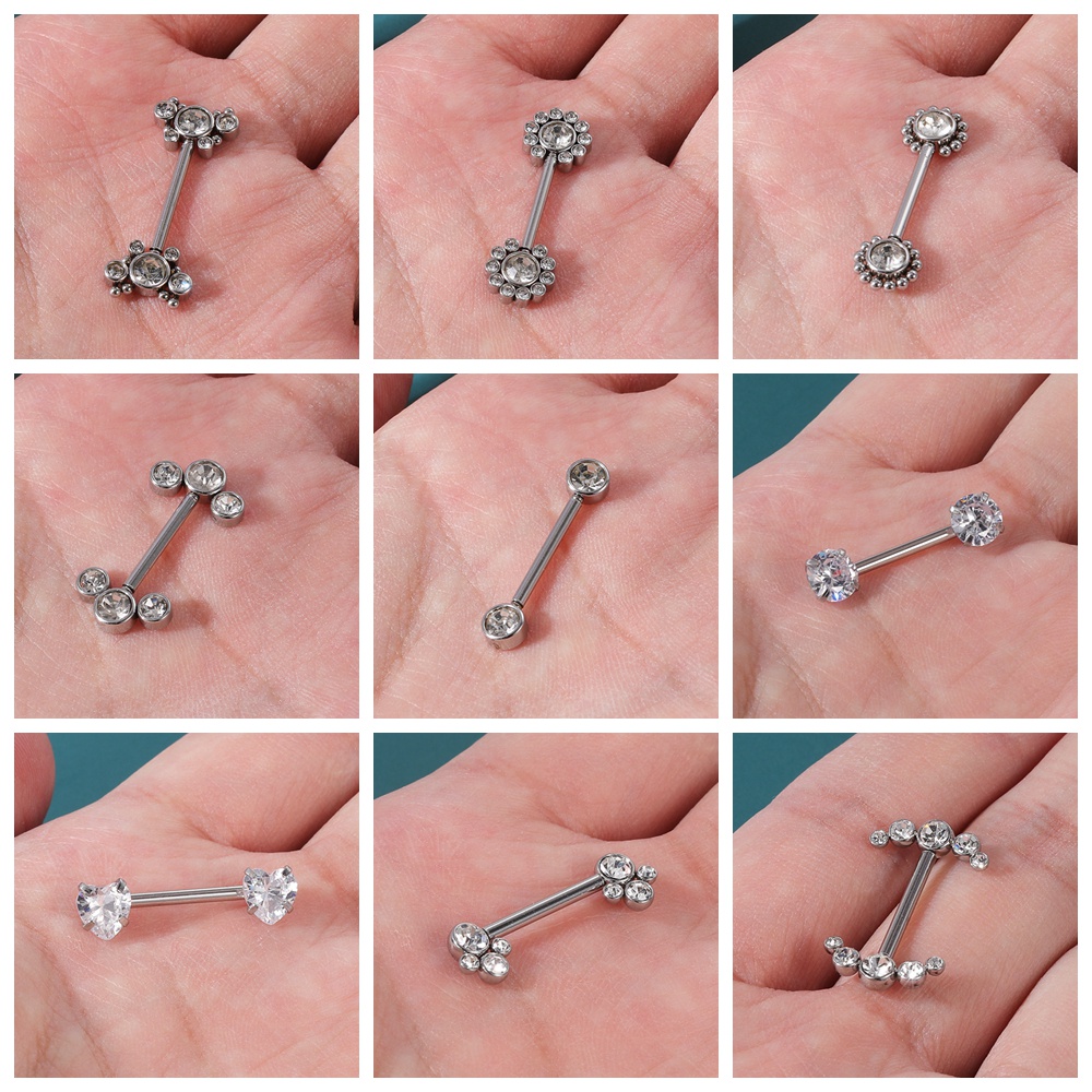 1pc Cincin Tindik Tubuh 14g Bentuk Bunga Hati Kristal Cz Bahan Stainless Steel Untuk Wanita