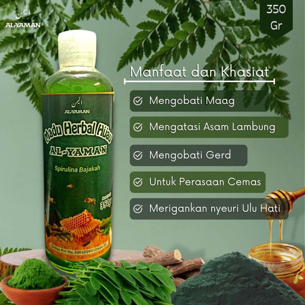 Madu Herbal green honey Spirulina Bajakah Untuk Penyakit Maag asam lambung dan gred madu herbal hijau untuk masalah di lambung 350gram