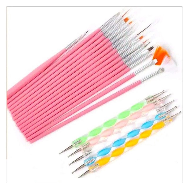 set Kuas Kuku Nail Art Brush Kutek Plus Dotting 20 in 1