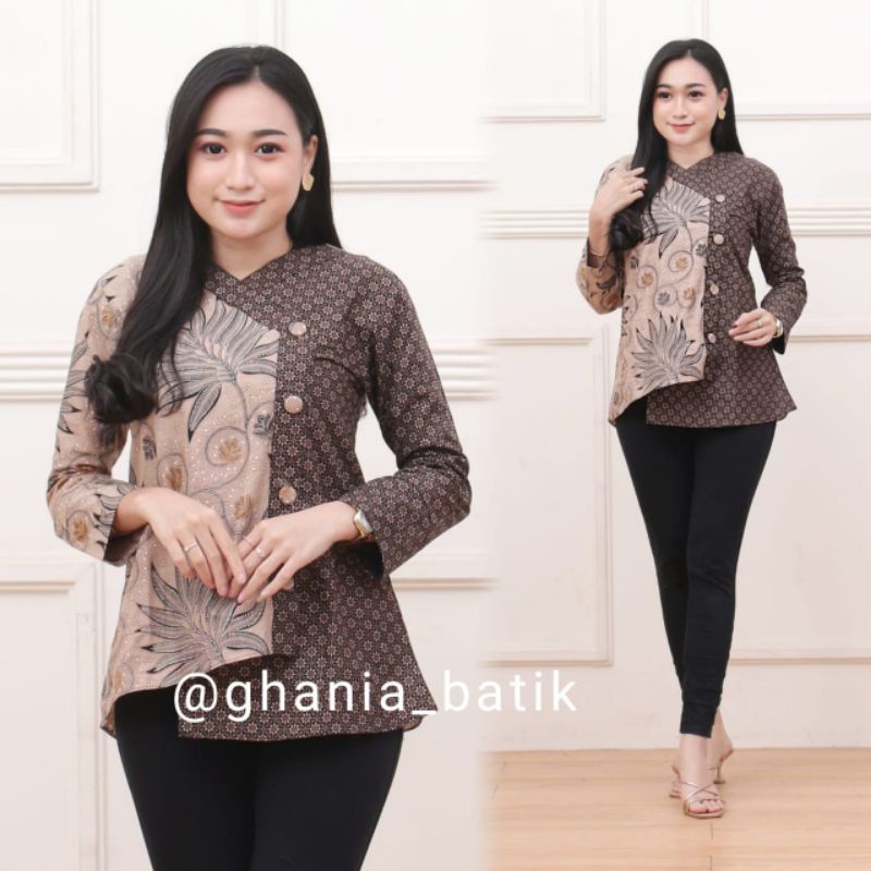 BATIK WANITA ATASAN BATIK KANTOR MODERN BATIK COUPLE LENGAN PANJANG BY BATIK GHANIA