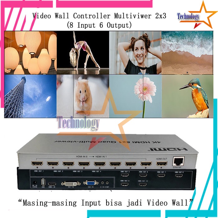 Video Wall Controller 2x3 3x2 Multiviewer (8 Input 6 Output) 1080P