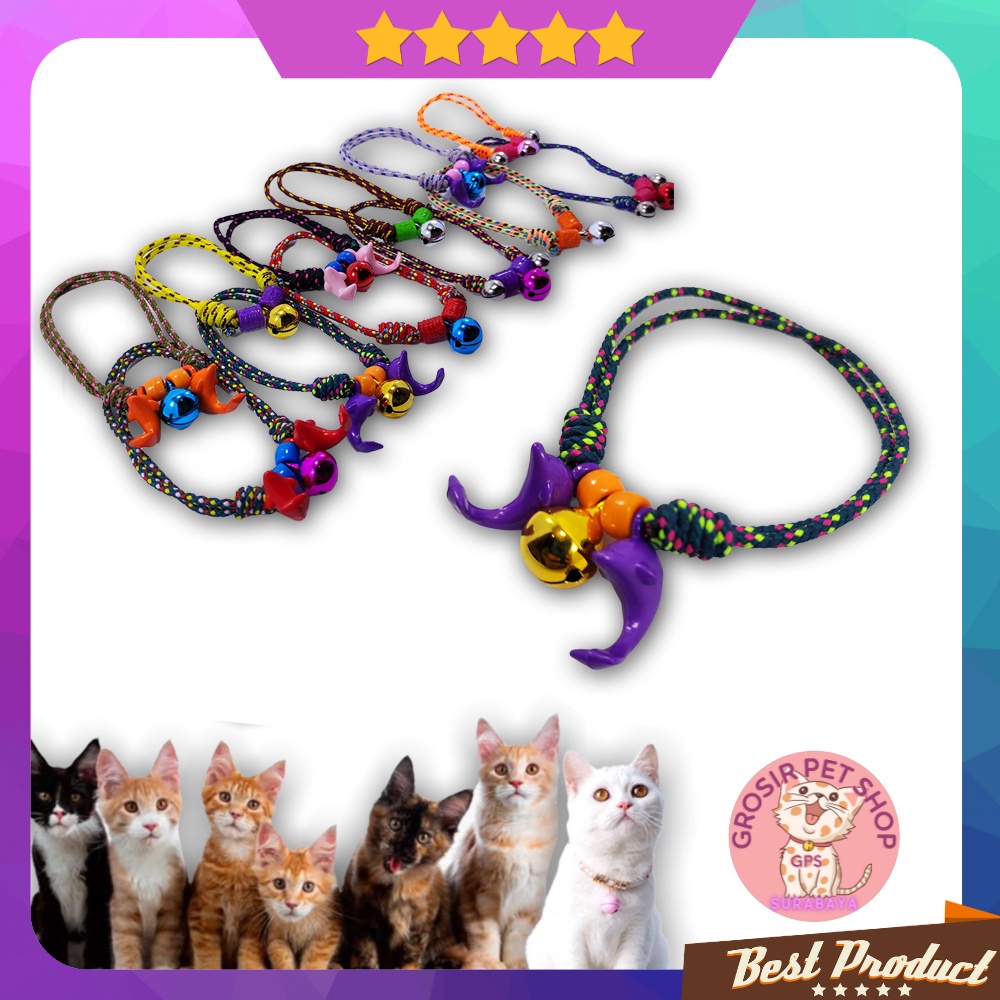 kalung kucing motif bell warna-warni bahan tali prusik