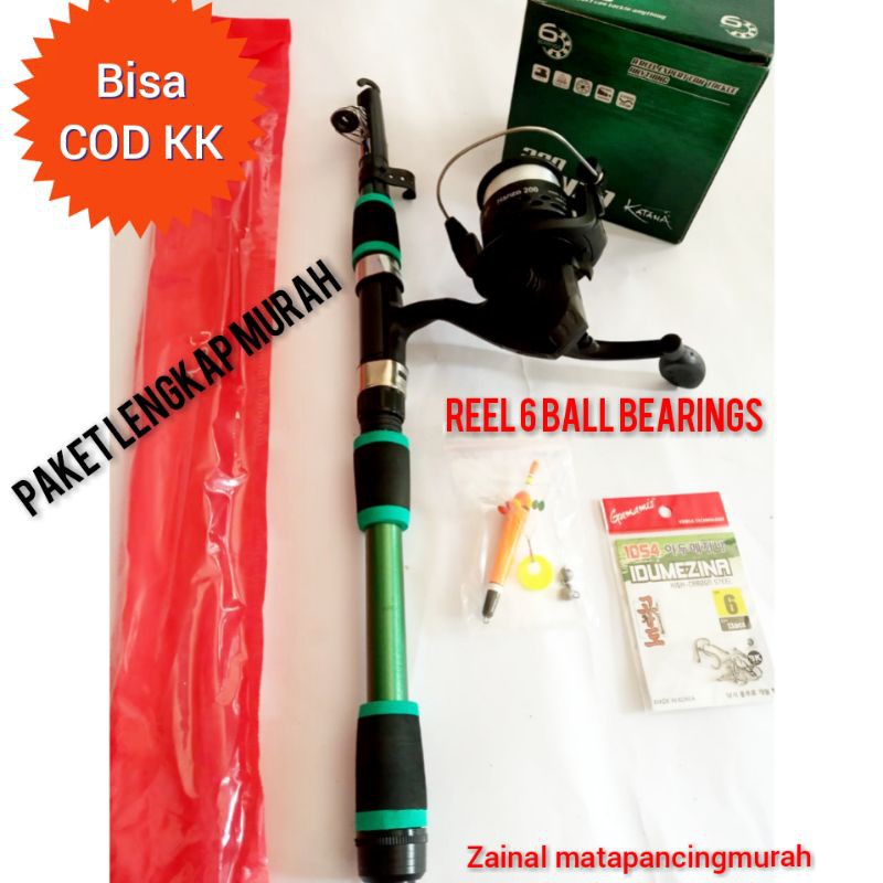 1 Set Cantik Alat pancing Empang, Pancing Waduk, Panjang joran 150cm, reel +senar,(Zainal Makassar).