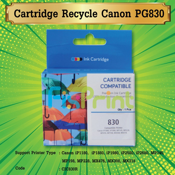 Cartridge Tinta Recycle Canon PG-830 PG830 830 Refill Infus Printer IP1980 MX308 MX318 MP198 MX476