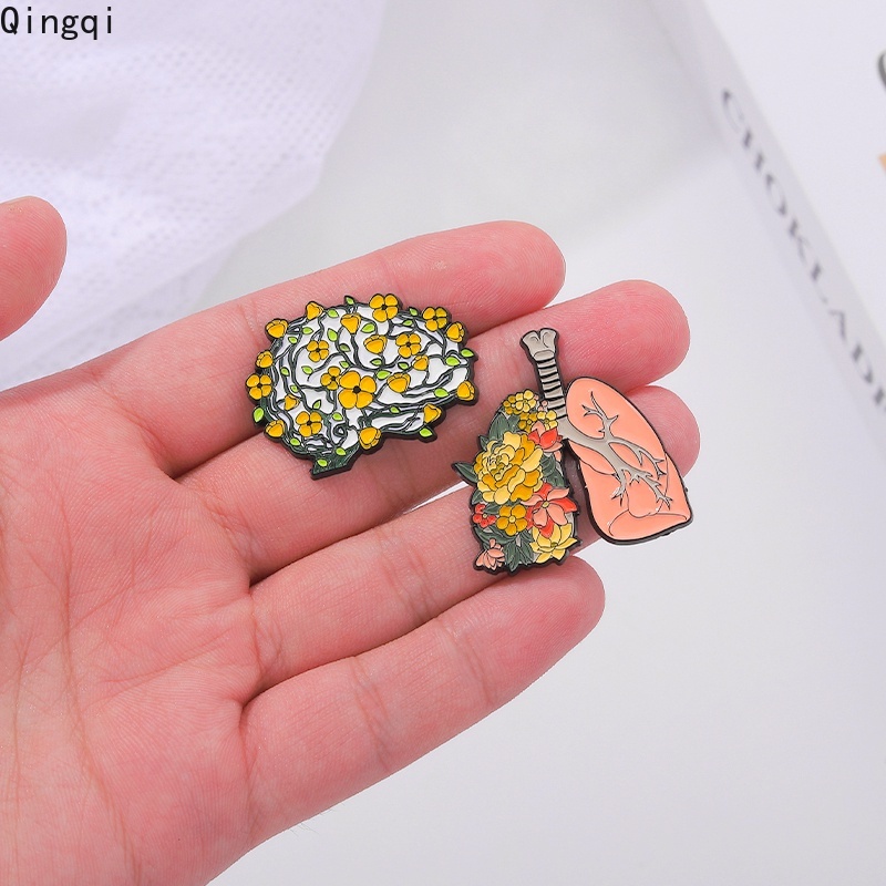 Lucu Otak Paru Jantung Enamel Pin Kreatif Bunga Organ Bros Kerah Lencana Kartun Bros Perhiasan Diy Hadiah