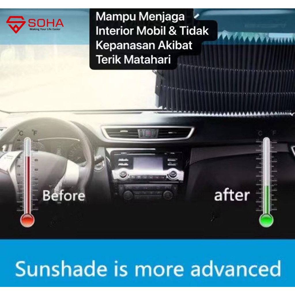 AM-27 Telescopic Sun Shade Sun Shield Penutup kaca Depan Mobil Pelindung Panas Sinar Matahari Elastis Bisa Potong Melindungi Dasboard / Interior Mobil