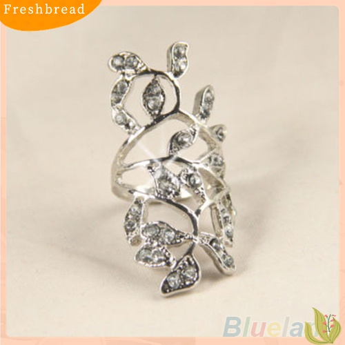 Fresh| Cincin Knuckle Desain Daun Hollow Hias Berlian Imitasi Berkilau Untuk Wanita